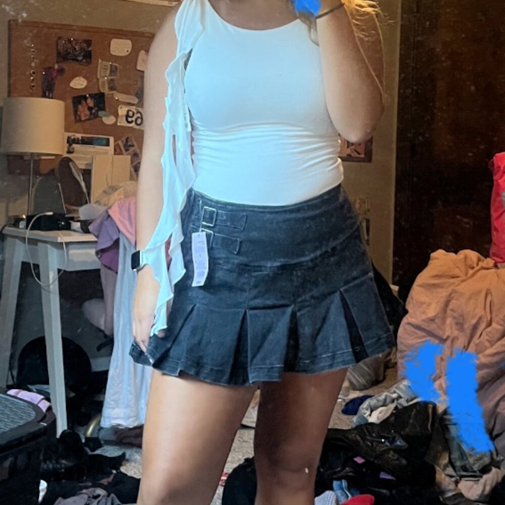 Wild Fable Women's Washed Black Denim Pleated Mini Skirt